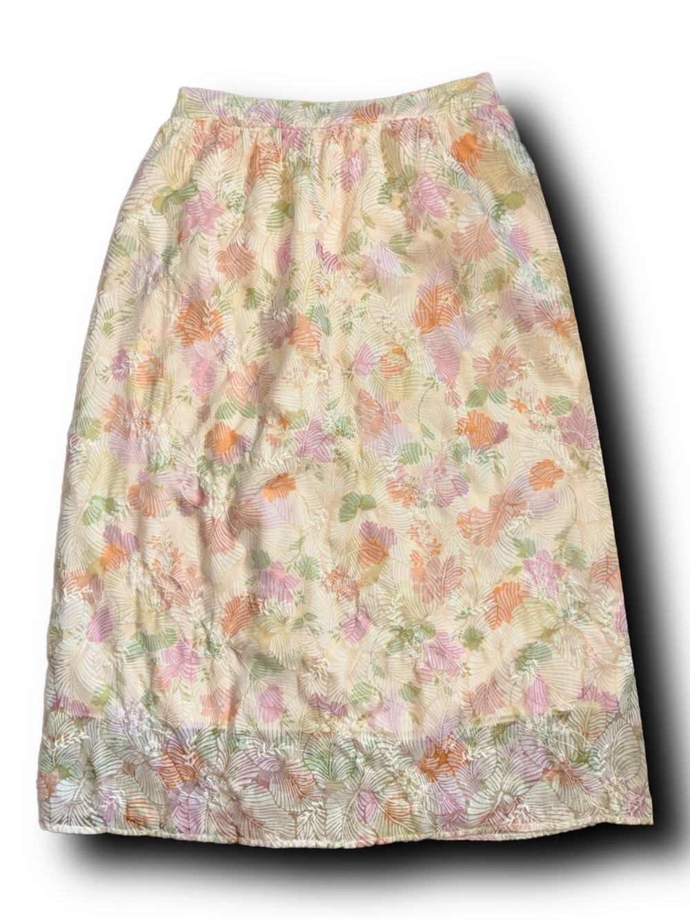 Kirious Los Angeles Embroidered Floral Pastel A-Line Cottagecore Midi Skirt